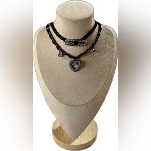 Black and Silver Heart Pendant Necklace Set
